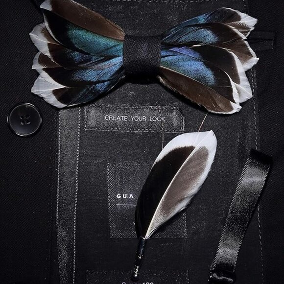 Handmade Feather Teal Patterned Pre-Tied Bow Tie - TikTok Shop Handmade Feather Pre-tied Bow tie